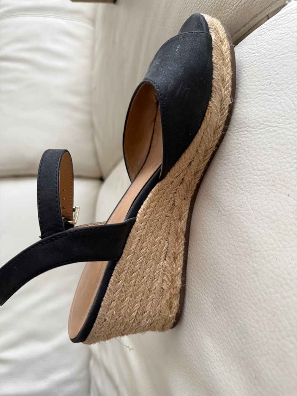 Tommy Hilfiger Black Espadrille Wedge Sandals with Natural Jute